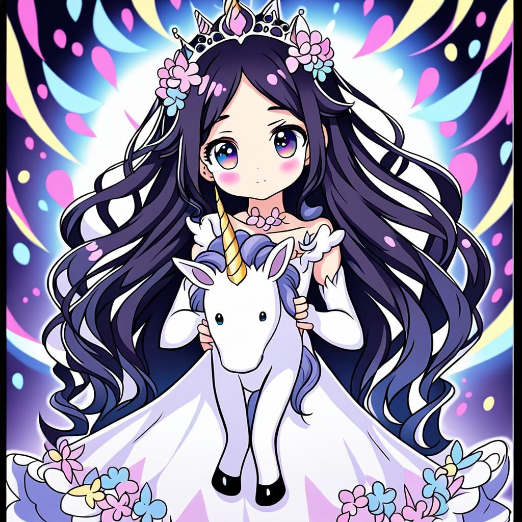 Anime Black Unicorn with Princess