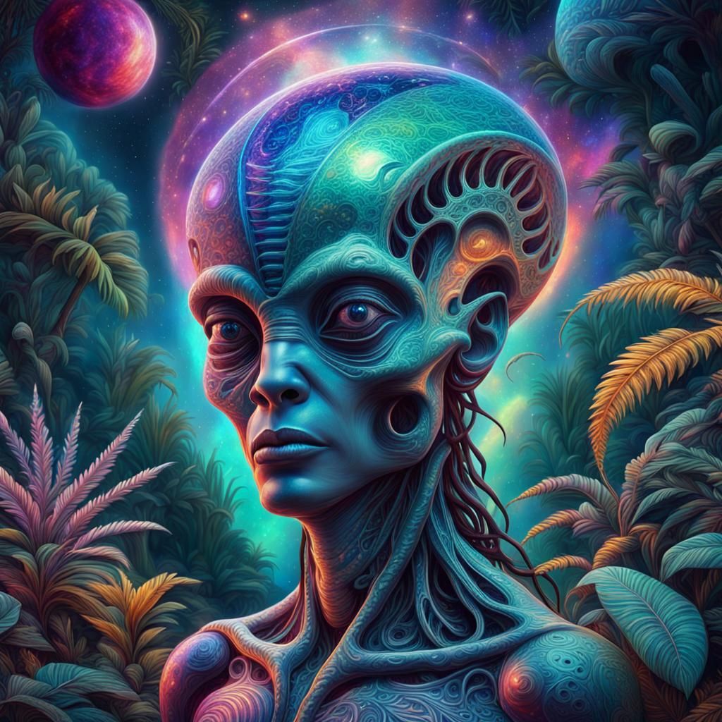 Holographic Alien Nature in Astral Cosmic Illustration