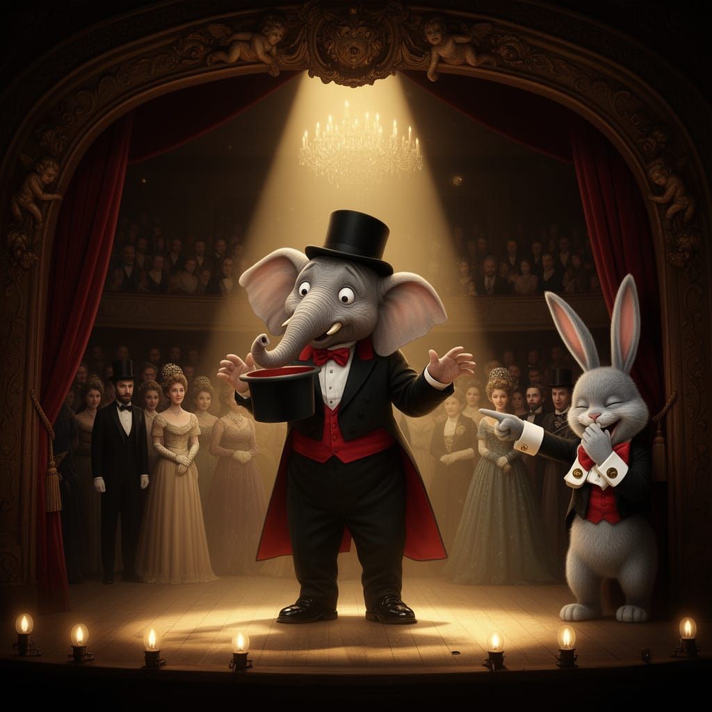 Bewildered Elephant Magician on Stage