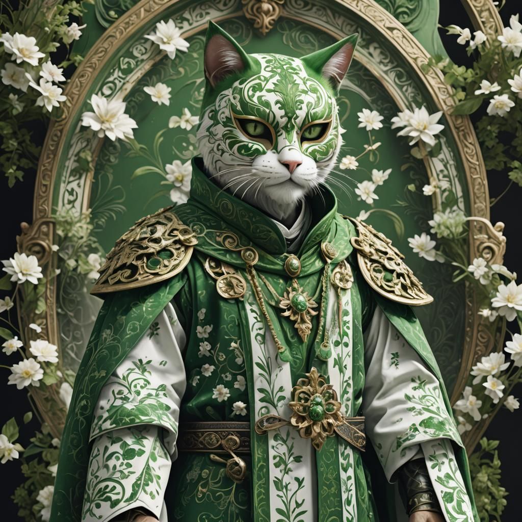 Mystical Figure in Floral Robes and Mask