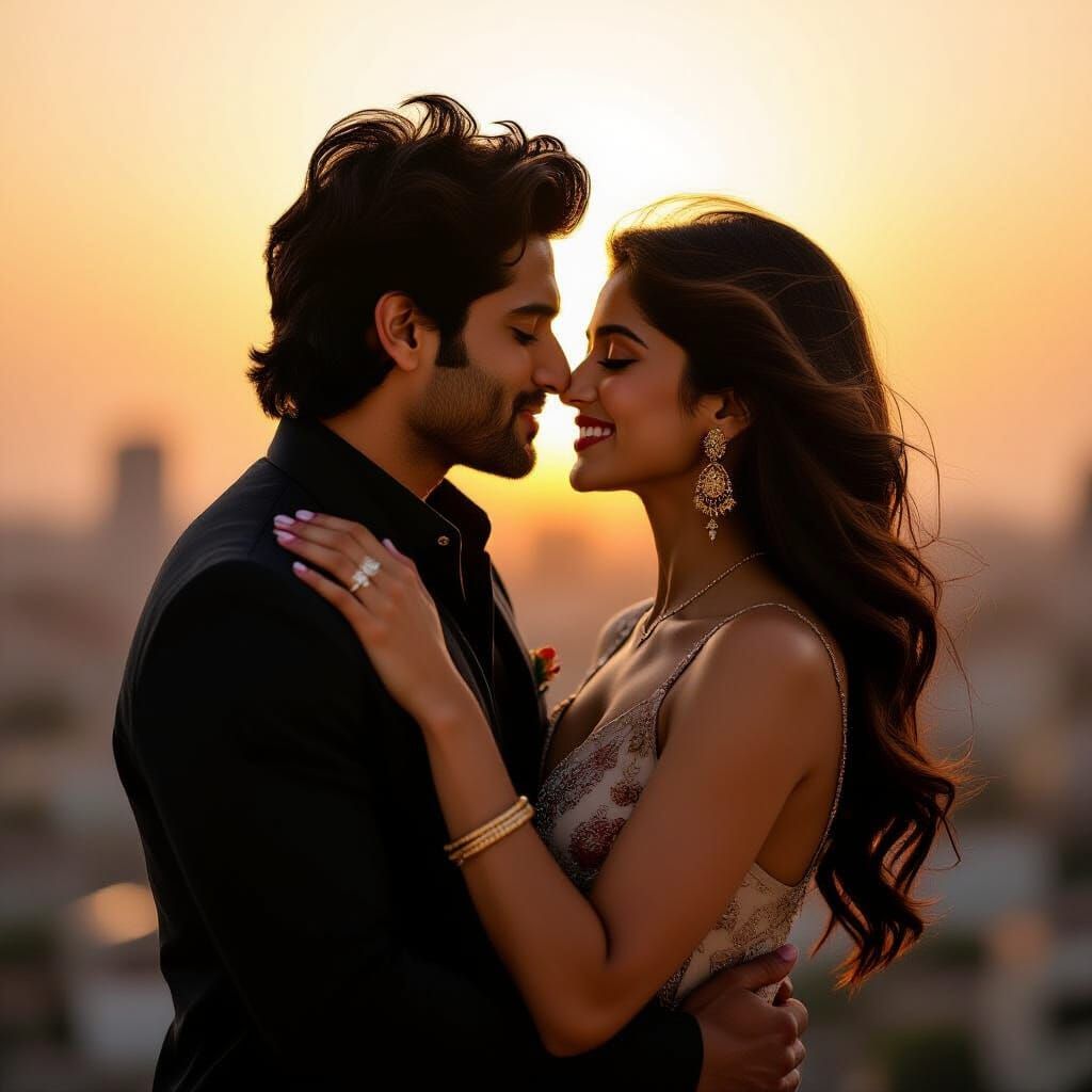 Romantic Sunset Embrace: Cinematic Couple Silhouette