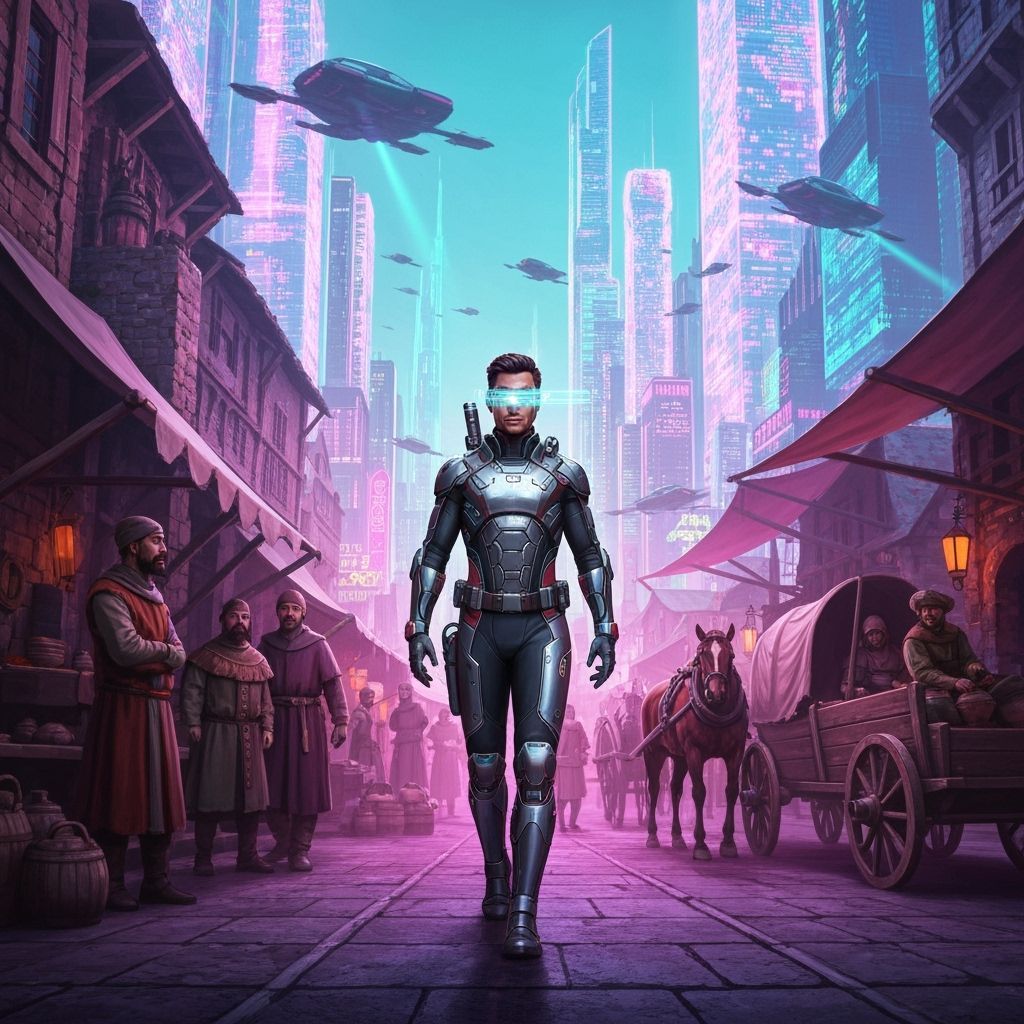 Time Traveler Emerges Into Cyberpunk Cityscape