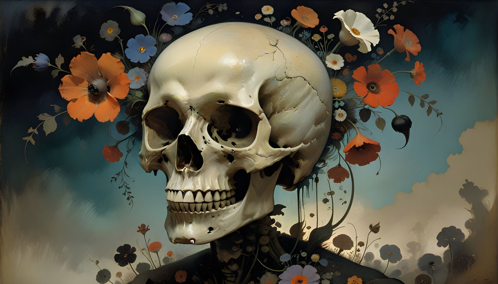 Skull Flower in Symbolist Style