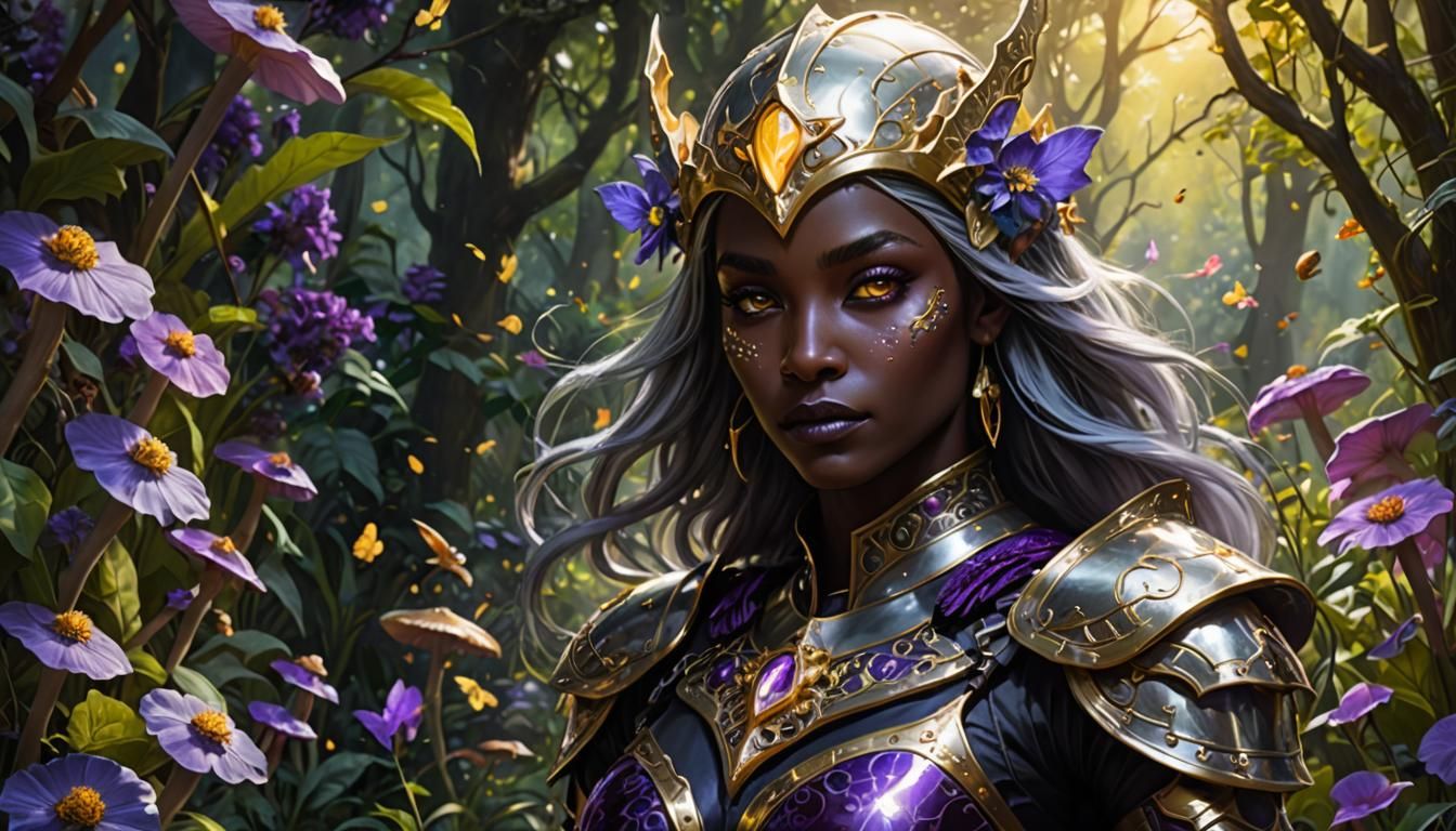 Drow Tending Bloom in Mystical Garden