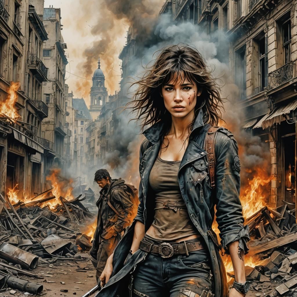 Post-Apocalyptic Paris Illustration in Luis Royo Style