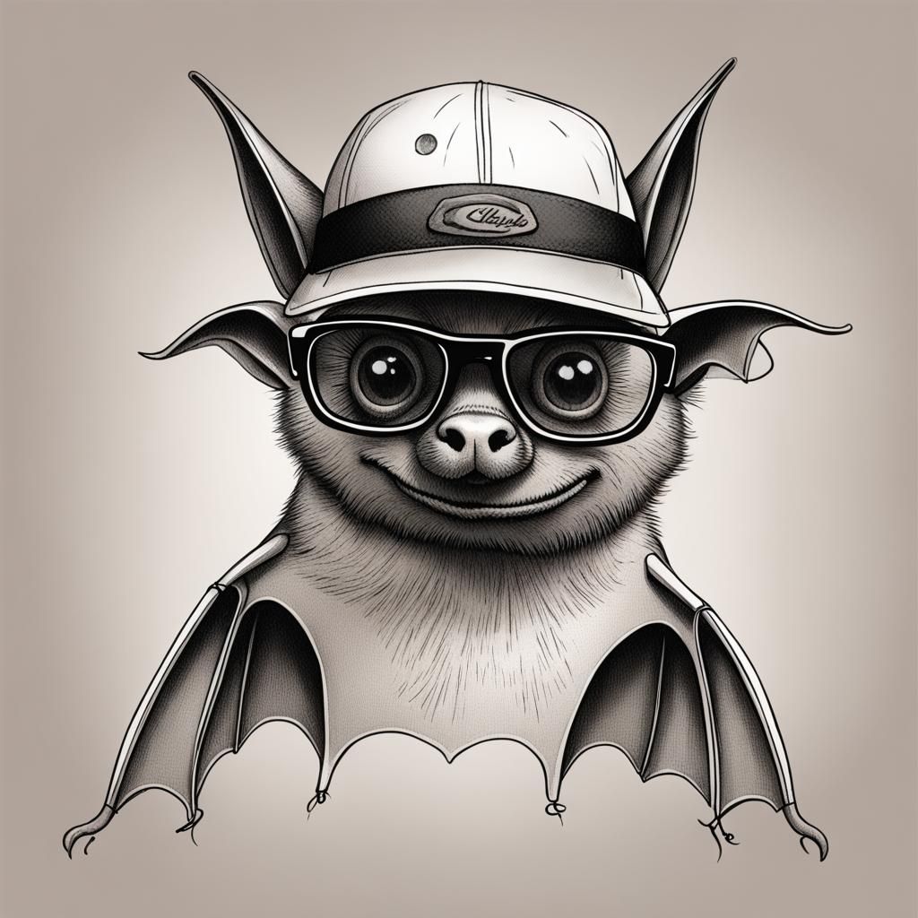 Bat with Glasses in Cursive Pencil Style