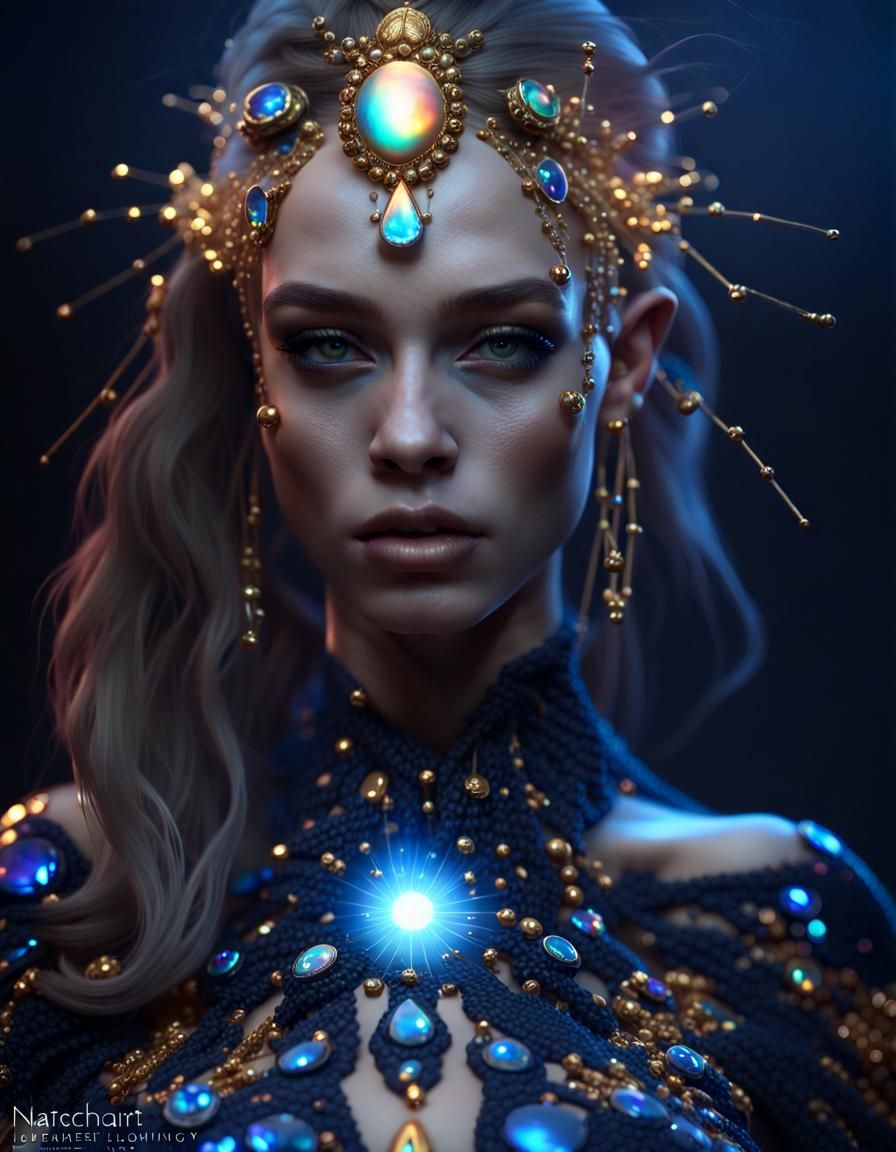 <lora:Dreamy Darkness V1:1.0> <lora:NC Hyperreal:1.0> woman, bejeweled, opalescent, glowing, colorful, ghosty, iridescen...