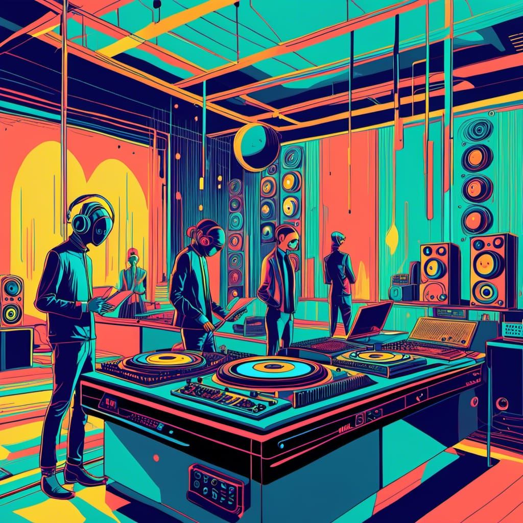 Collaborative DJ Space in Graphic Digital Illustration
