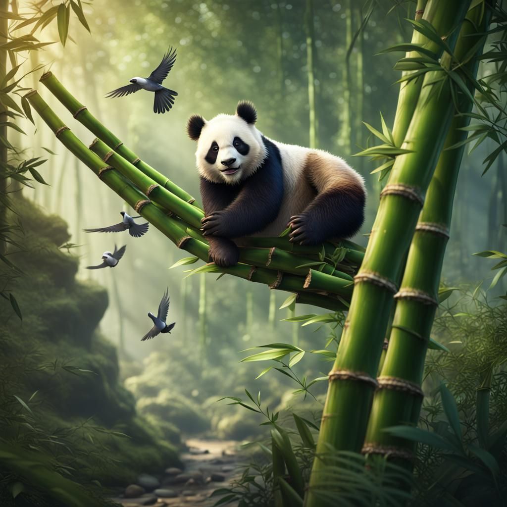 Panda Chomping Bamboo in Forest: Matte Painting