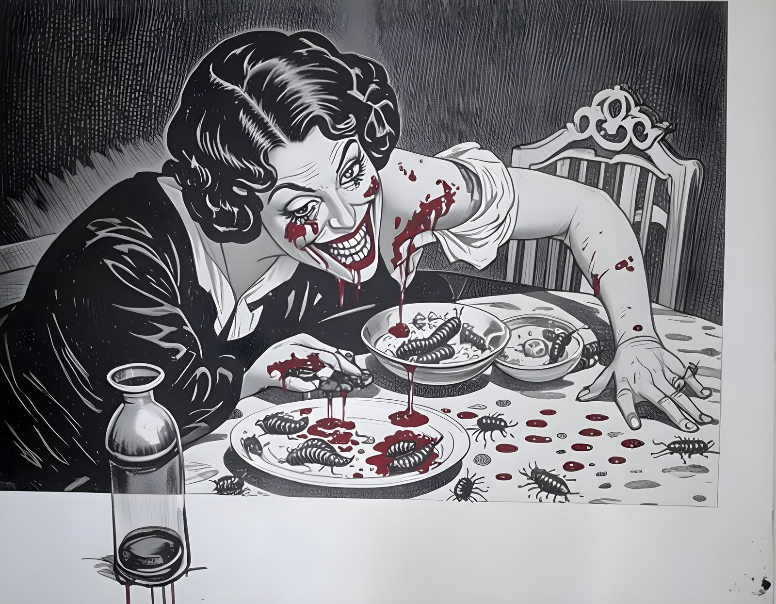 Grotesque Feast in Vintage Engraving Style