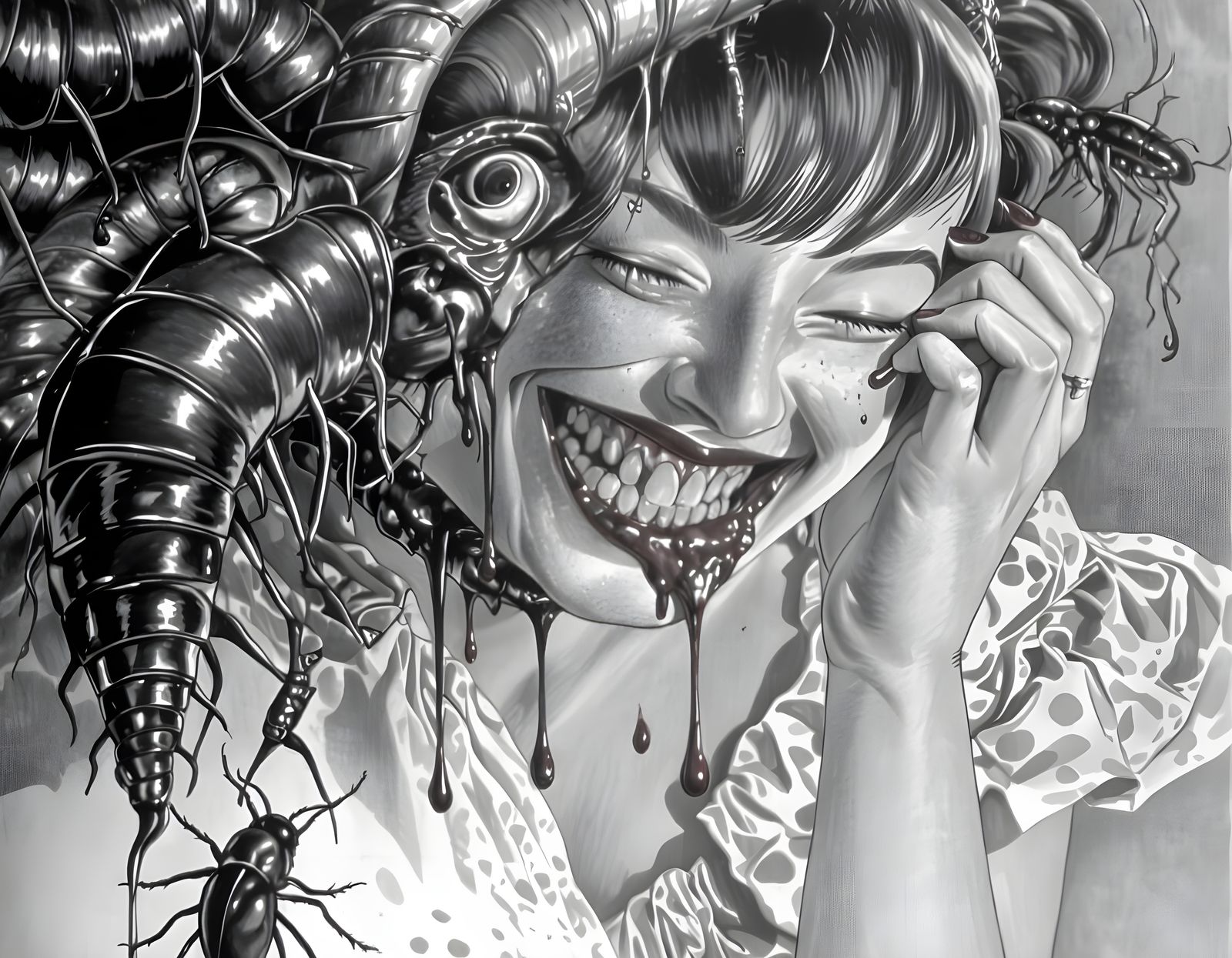 Grotesque Portrait with Larva, Vintage Engraving Style