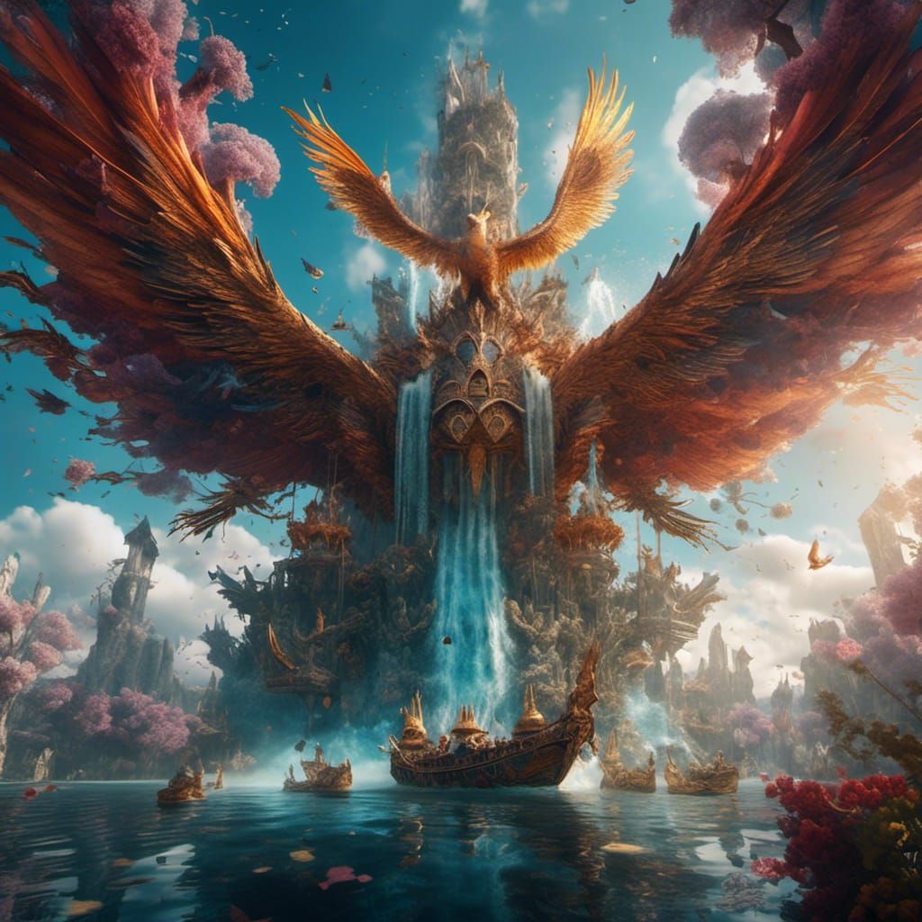 Majestic Water Phoenix Soars: Detailed Digital Art