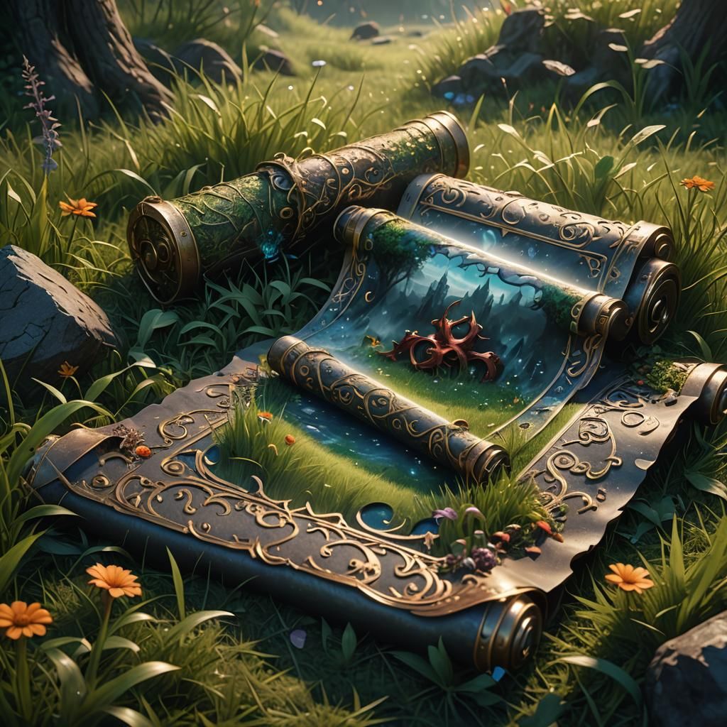 Magic Scroll in Grass: Fantasy Concept Art