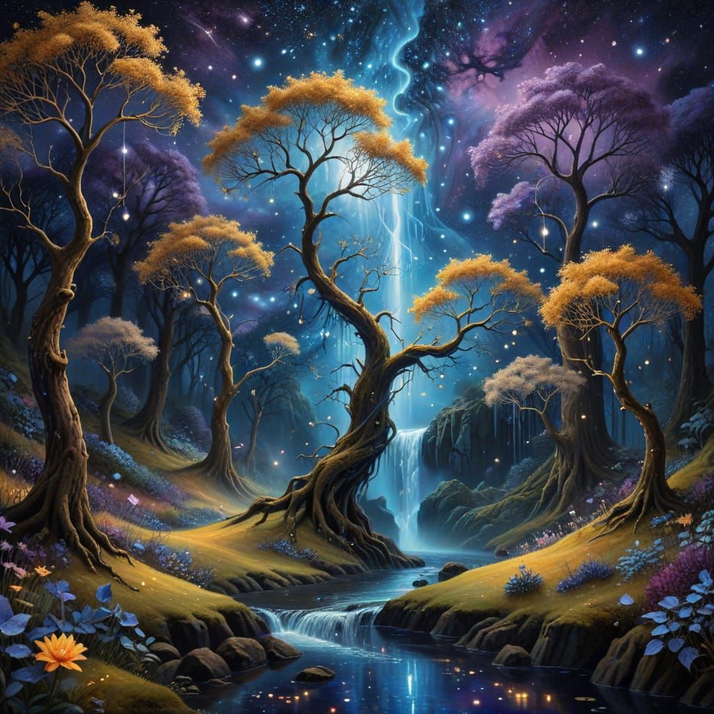 Cosmic Waterfall of Stars Flows into Alien Trees