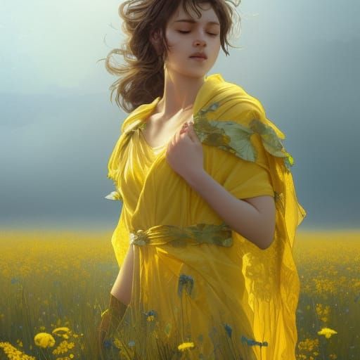 Girl in Floral Field, Rafael Style Portrait