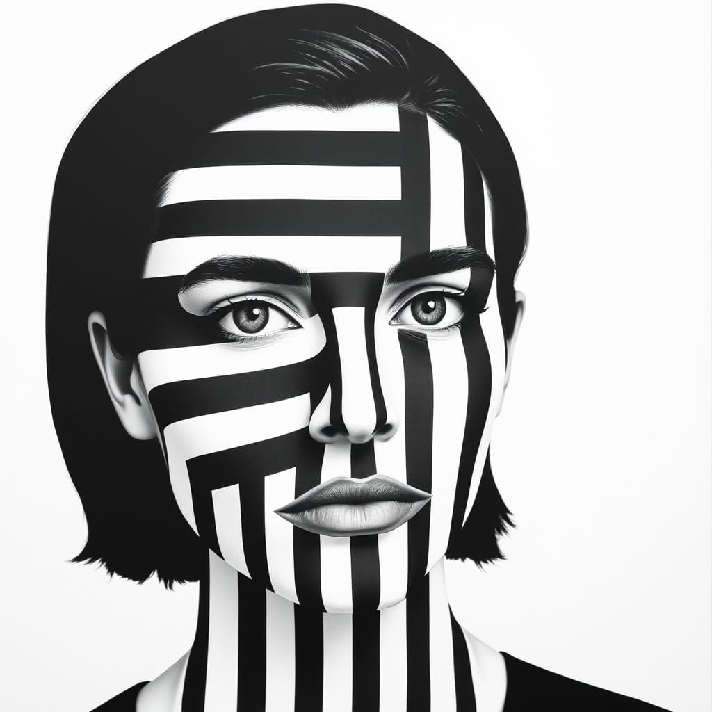 Monochrome Portrait in Op Art Style