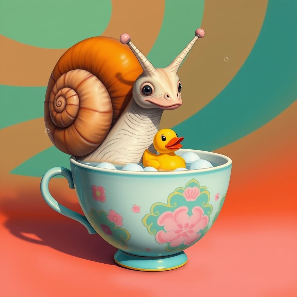 Surreal Snail Bubble Bath: Japanese Pop Art