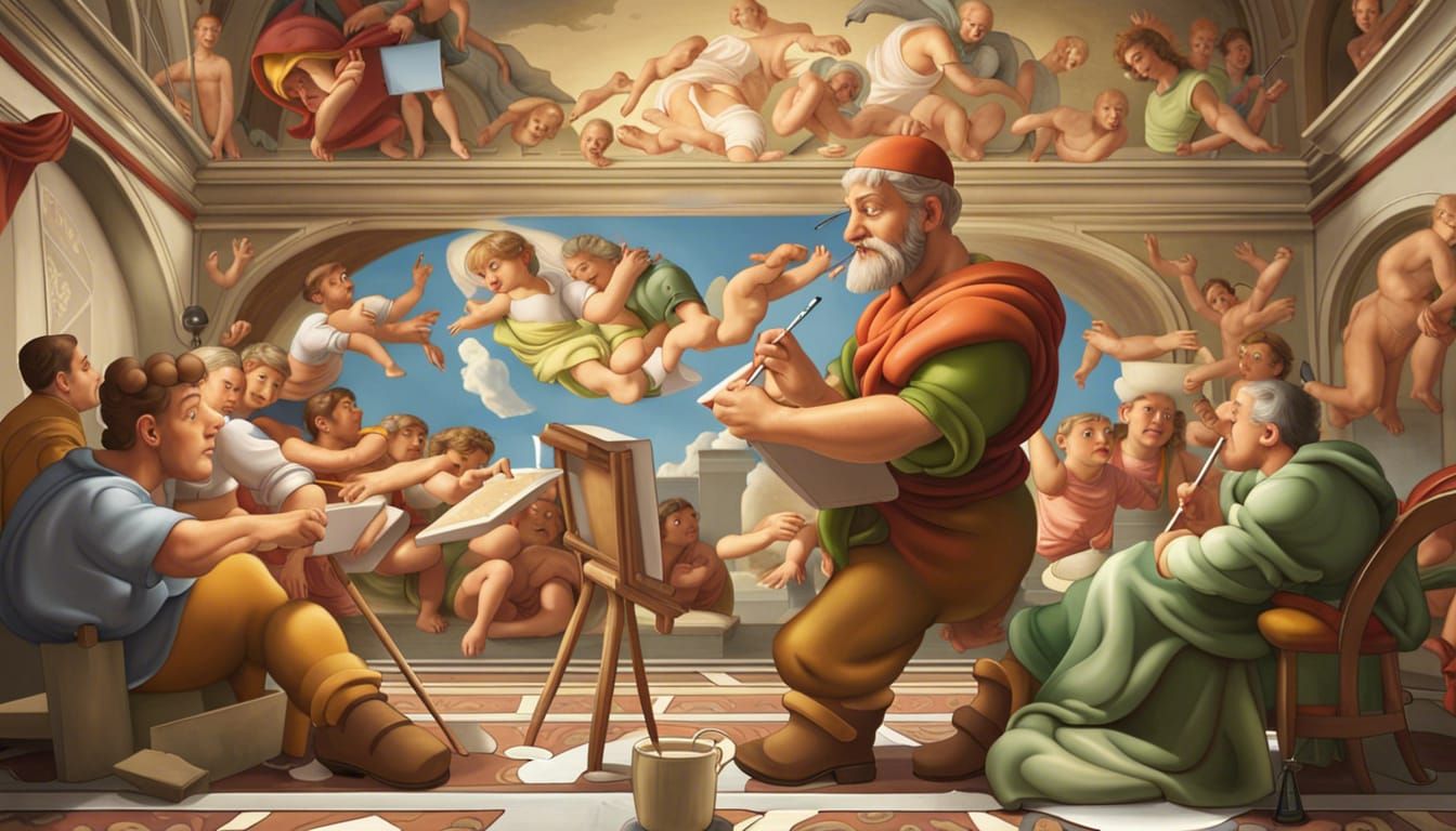 Cartoon Michelangelo Painting the Sistine Chapel