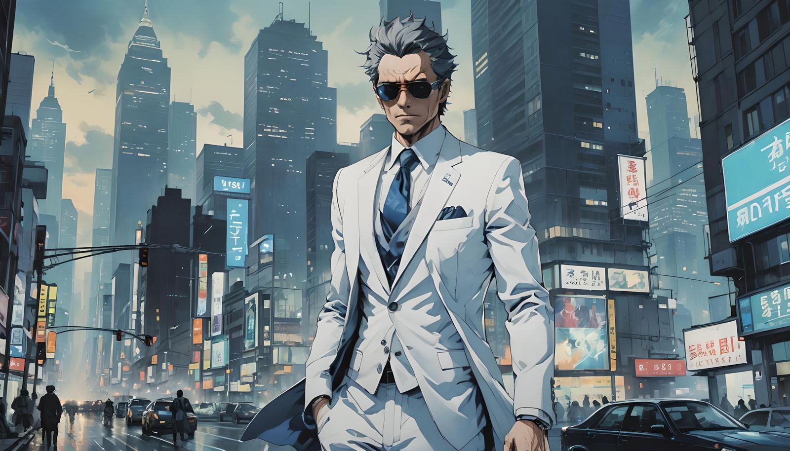 Neon Victorian Ghost in Anime Style