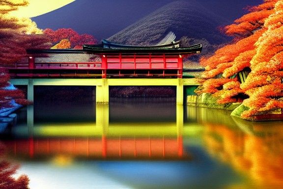 Japanese Temple Waterside: Award-Winning Digital Painting