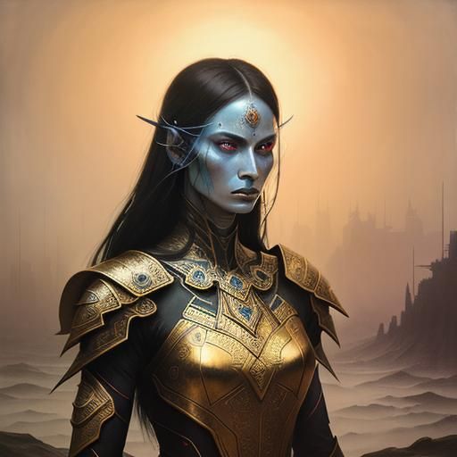 Ethereal Warrior in Cyberpunk Dark Surrealism