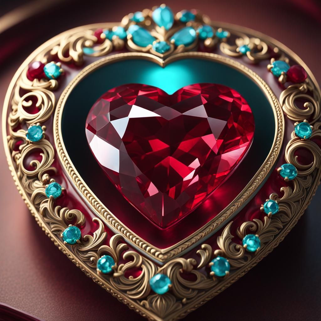 Heart-Shaped Ruby Gemstone in Cyan Jewelry Box
