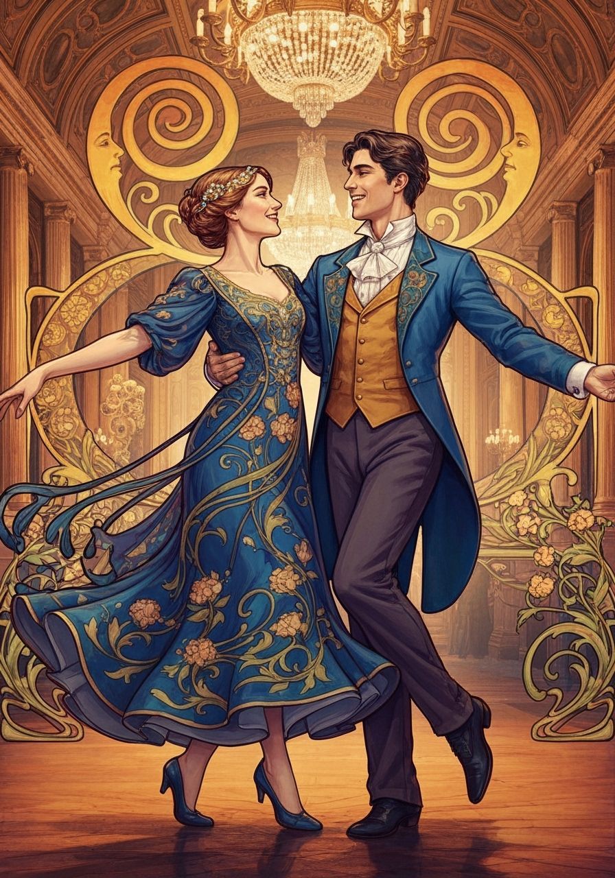 Art nouveau, the sun and the moon dancing