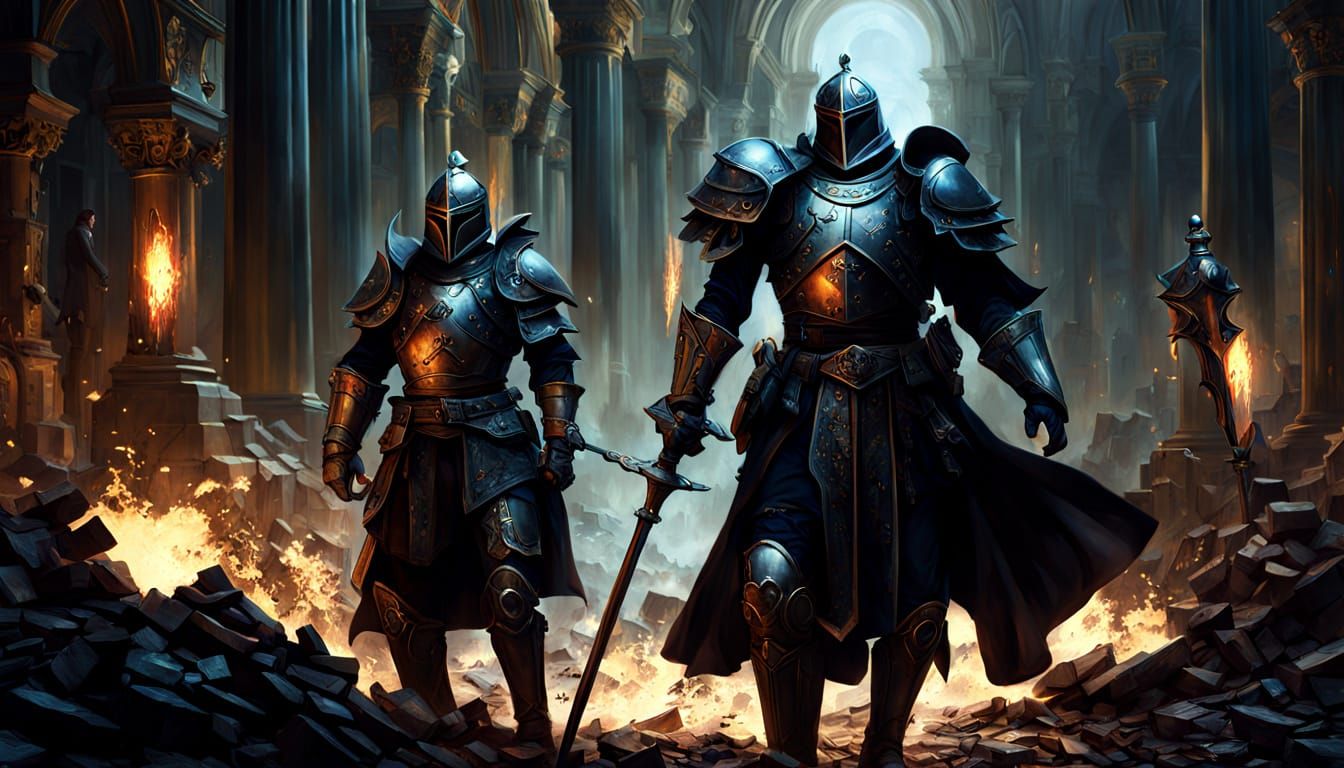 Steampunk Knights Duel on Grimdark Battlefield