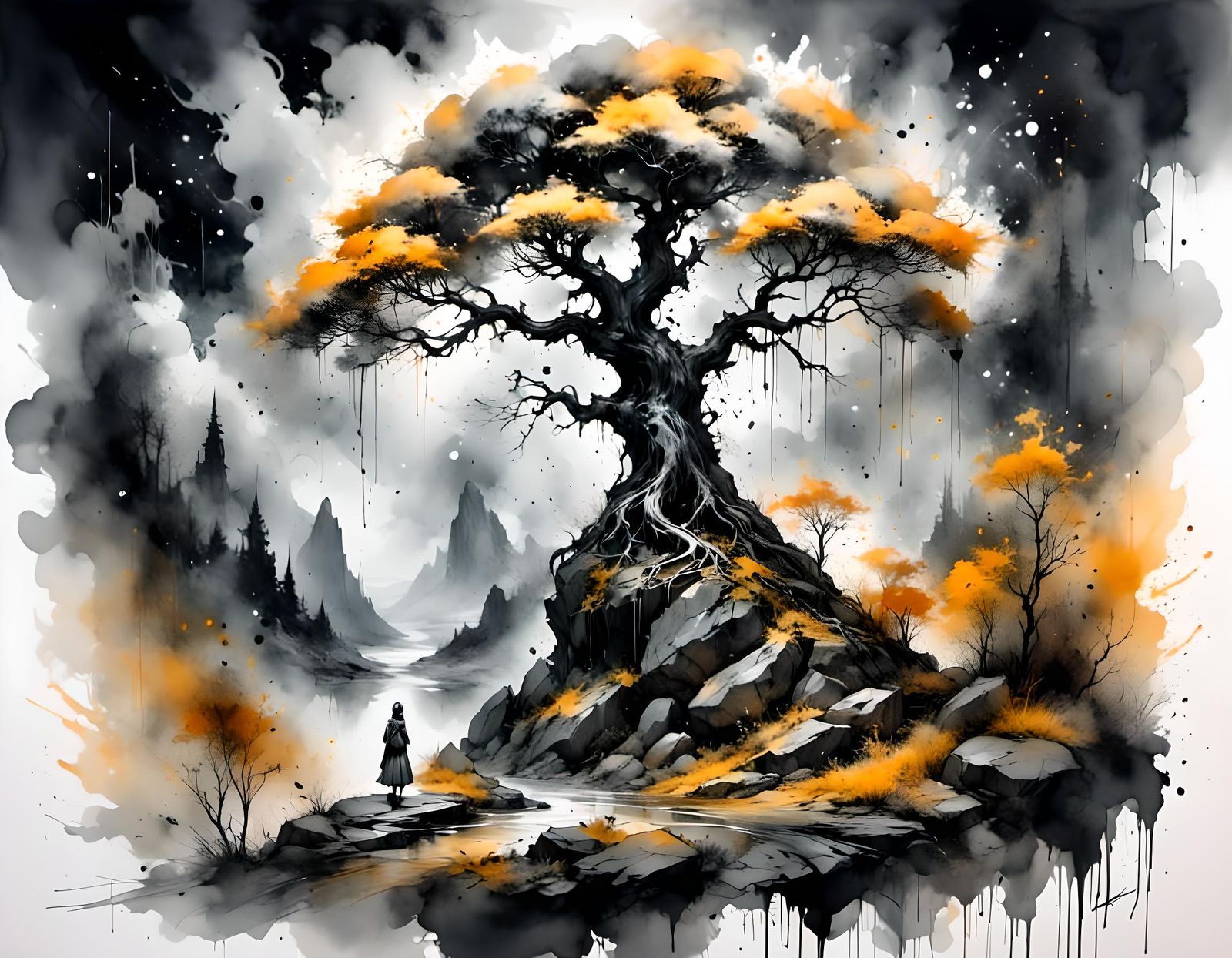 Barren Landscape in Watercolor with Synthwave Colors