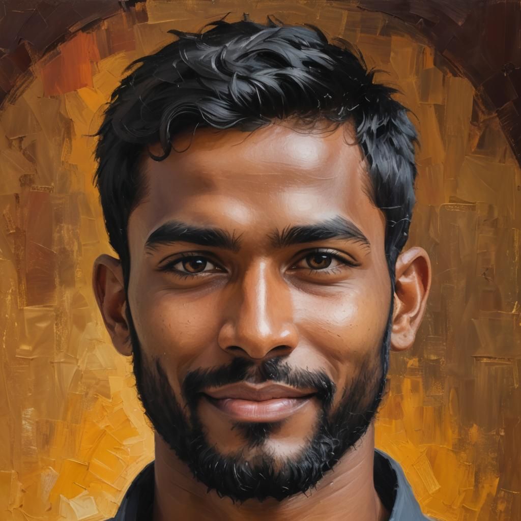 Friendly Sri Lankan Man with Beard as Impasto Painting