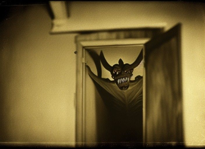 Scary Creature in Attic: Vintage Horror Photo