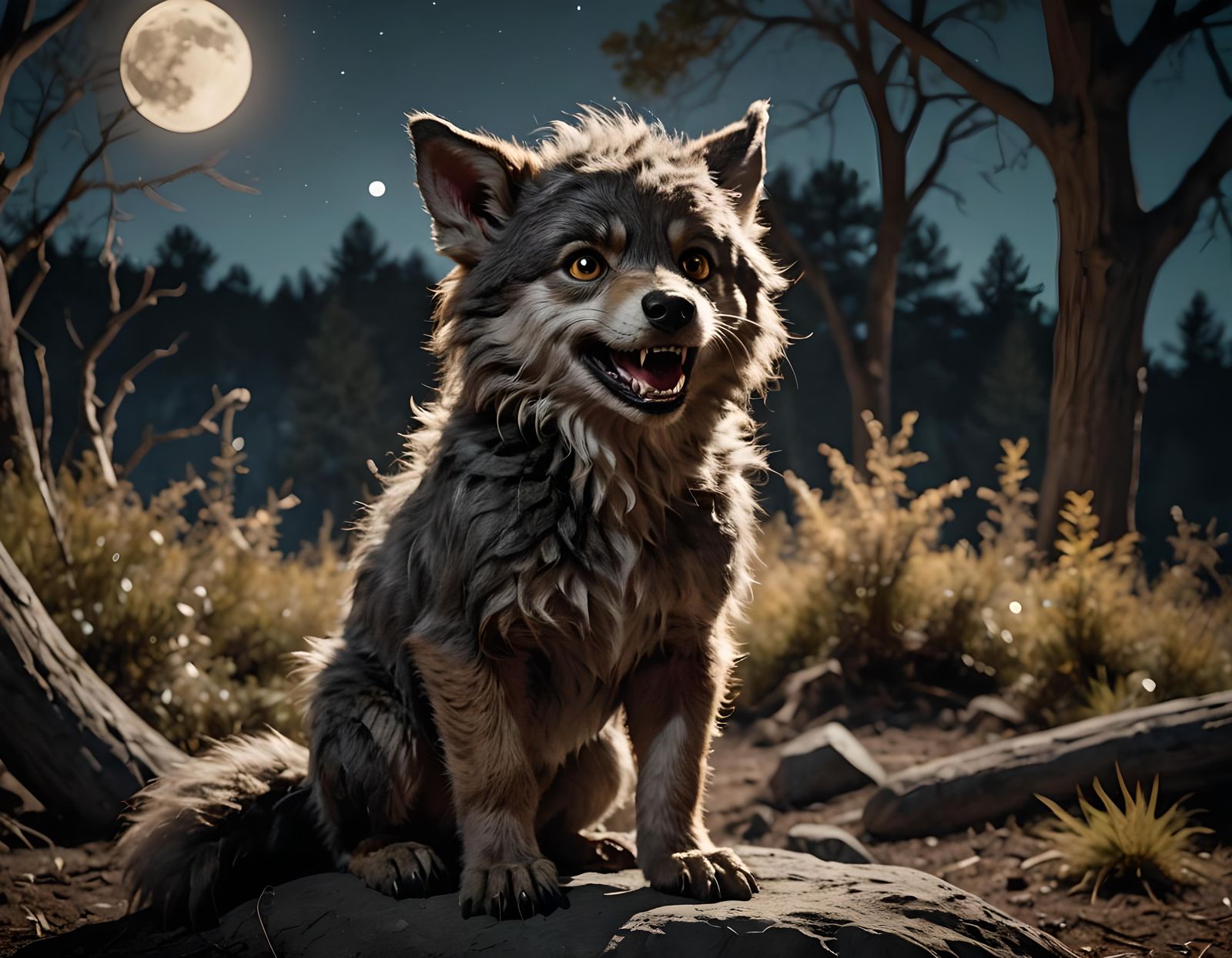 Cinematic Baby Werewolf Howling at the Moon