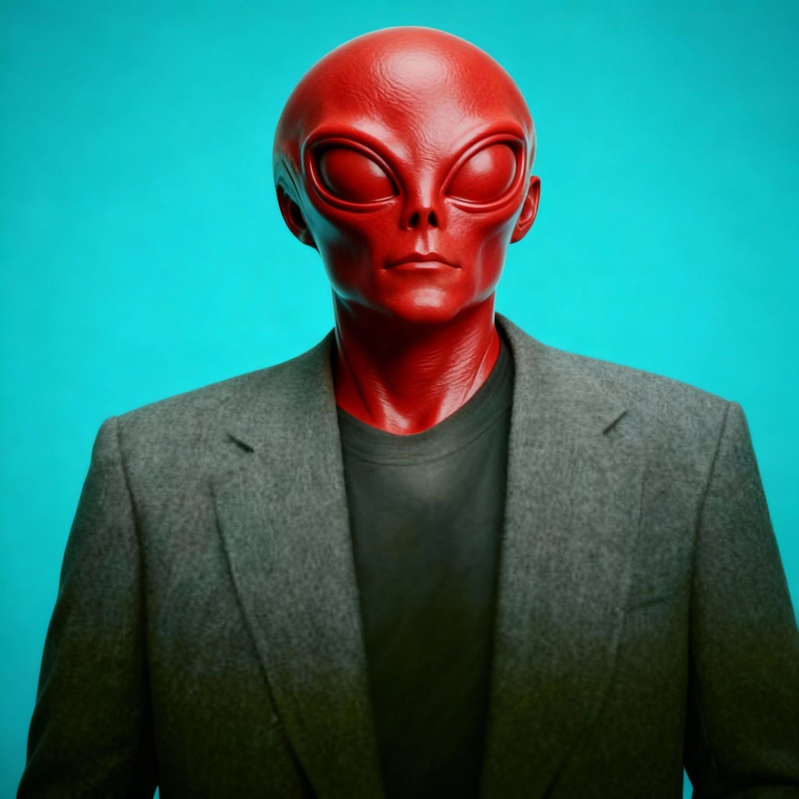 Man with Red Skin Blending into Alien Background