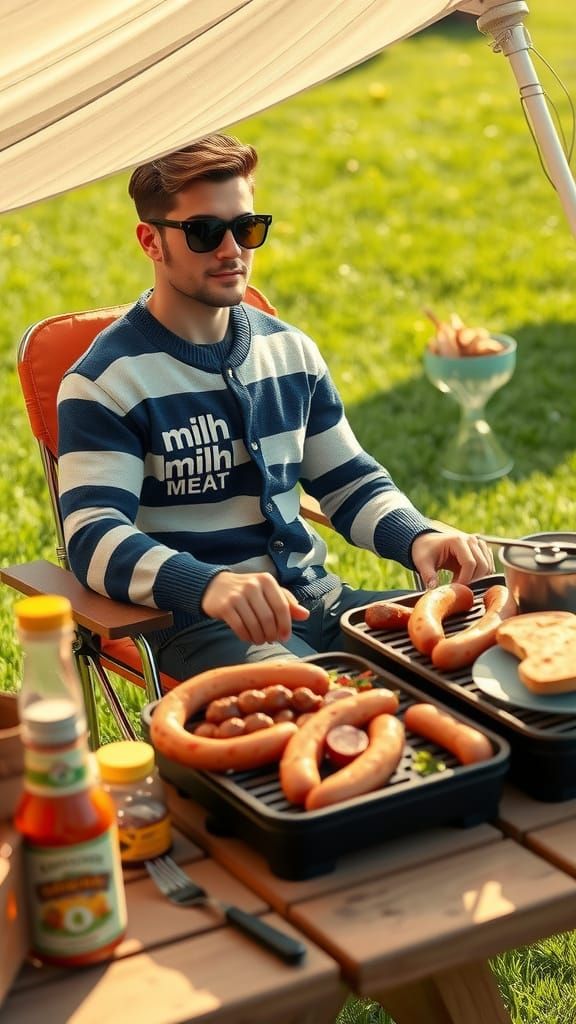 Charming Ukrainian Man Grills in Summer Afternoon Setting