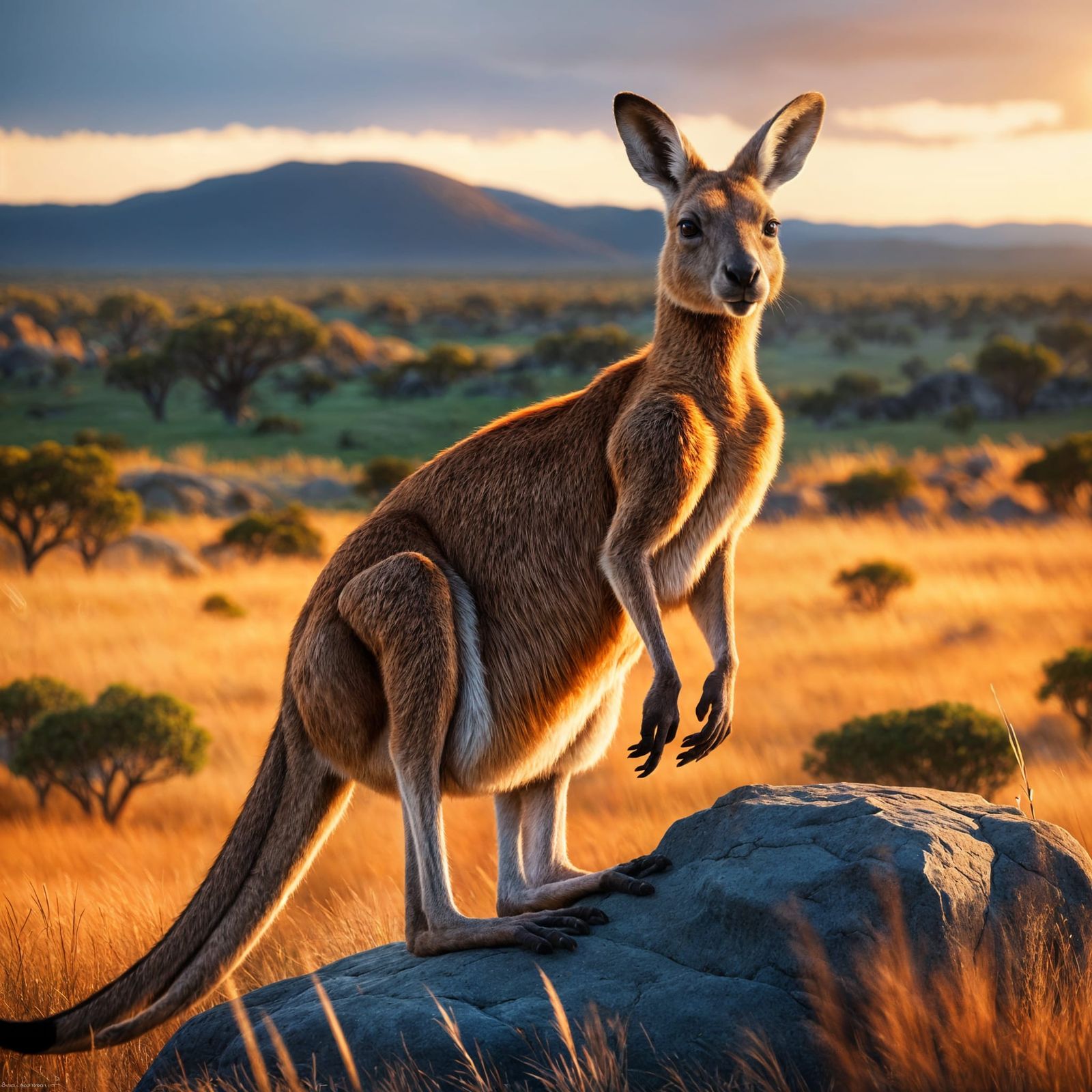 Kangaroo in Australian Outback Photorealistic Scenery