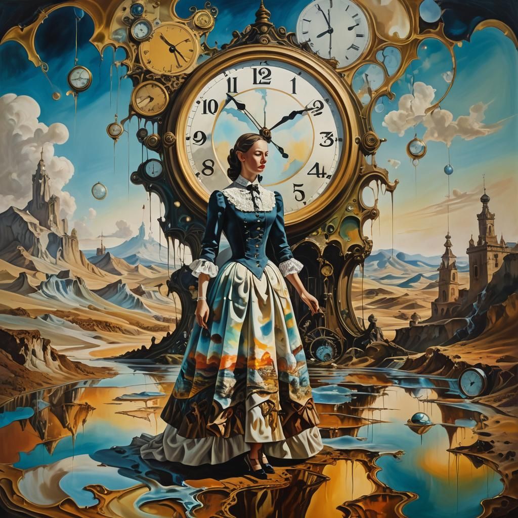 Surreal Victorian Woman in Dreamlike Landscape