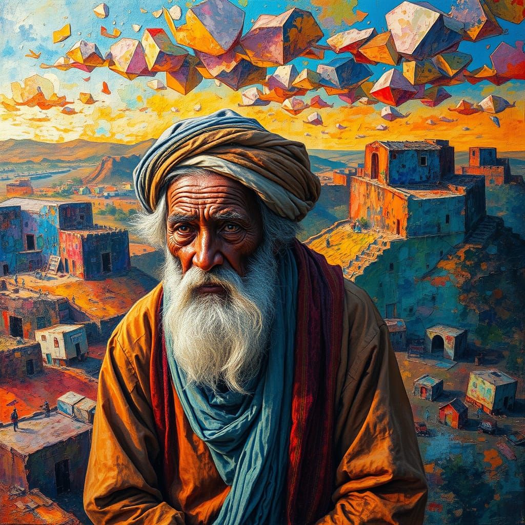 Elderly Moroccan Nomad in Vivid Dreamscape