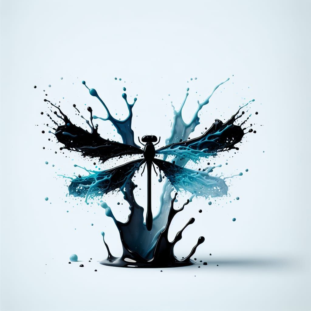 Dragonfly Silhouette in Liquid Splash