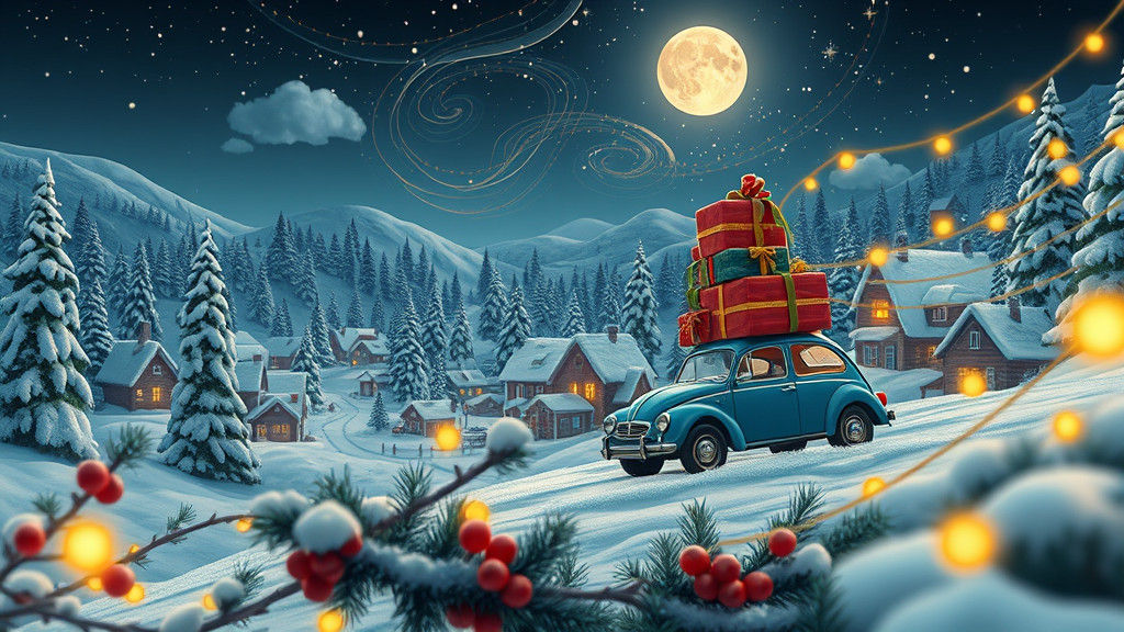 Magical Winter Town Gift Delivery in Matte Style