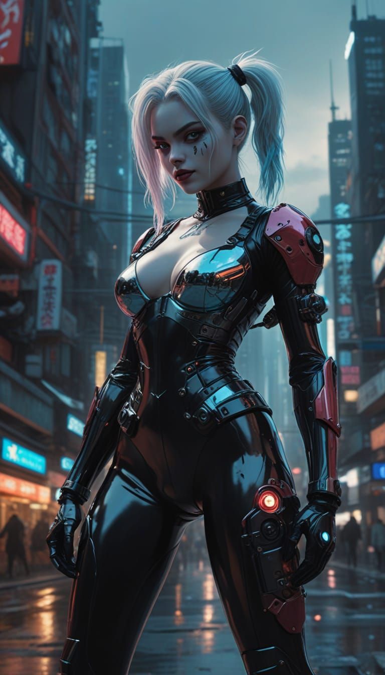 Cyborg Harley Quinn in Neon Dystopia