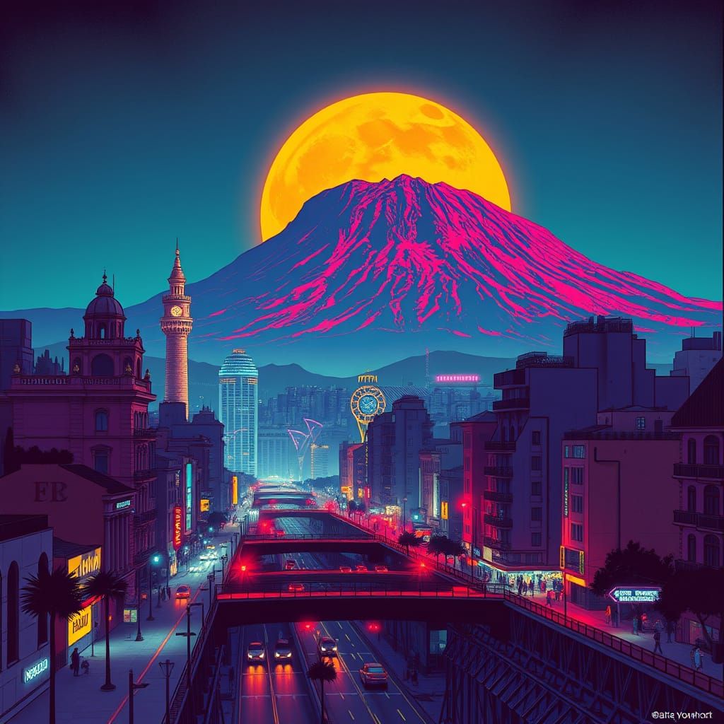 Retrofuturistic Neon Dreamscape of Napoli by Night