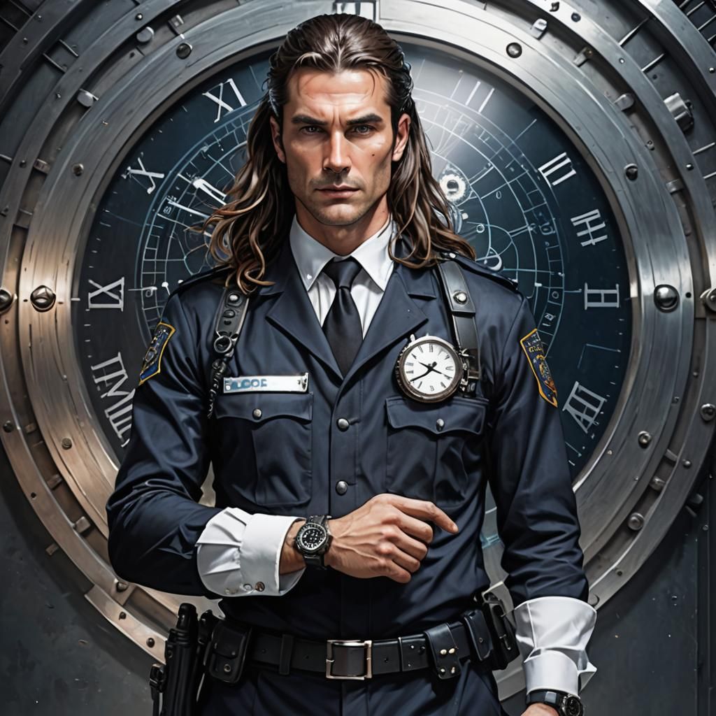 Cyberpunk Time-Traveling Inspector with Clock Device