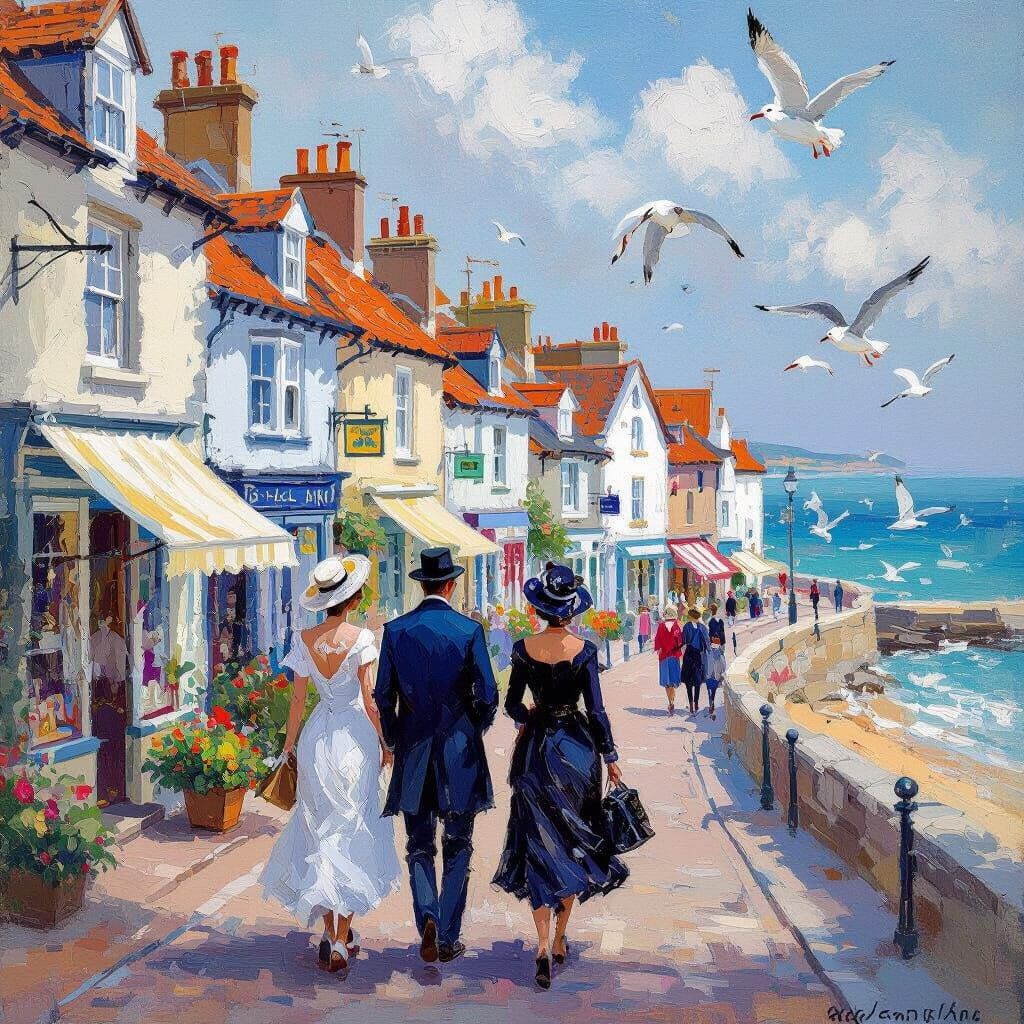 Torquay Seaside Scene in Impressionist Style