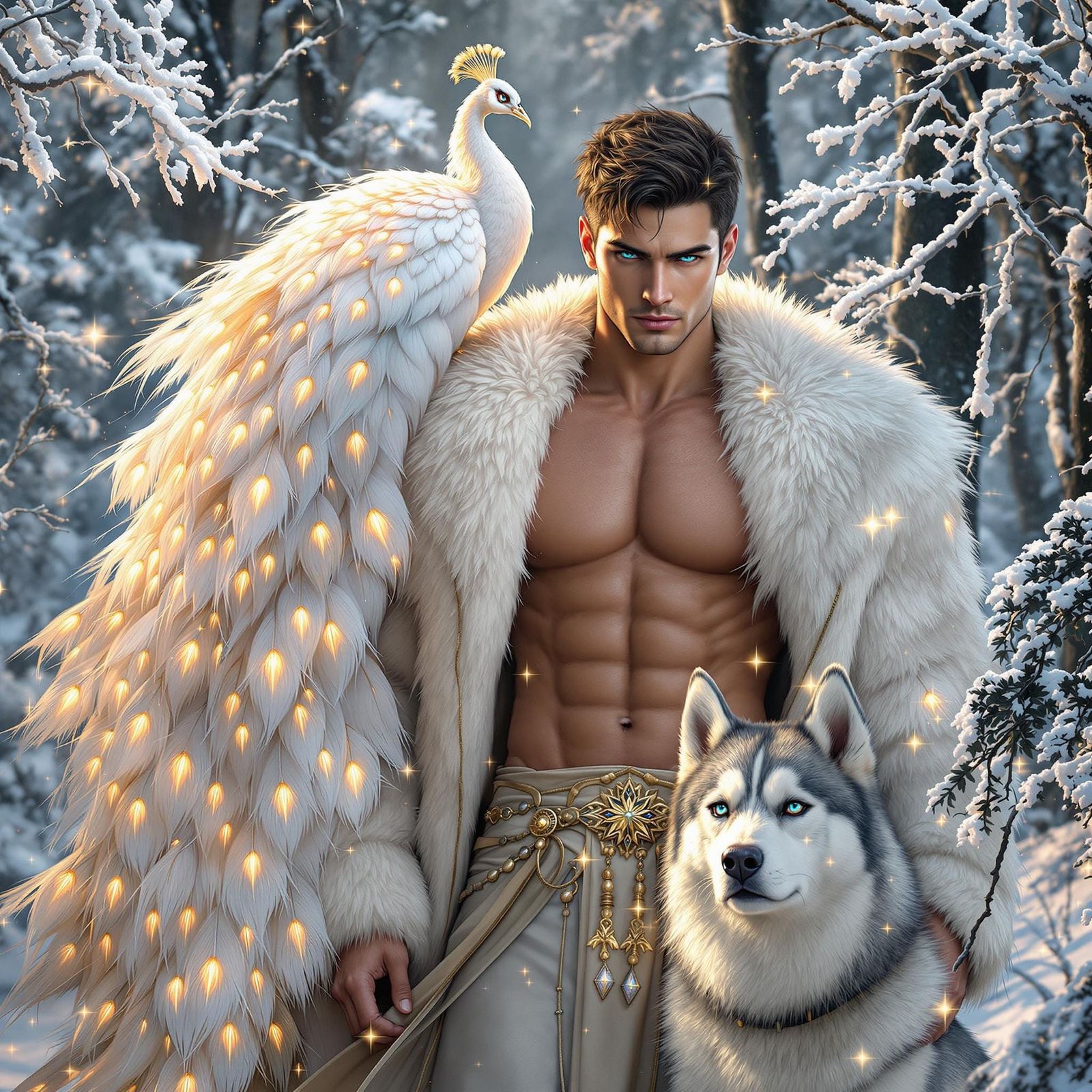 Regal Peacock Portrait in Winter Wonderland