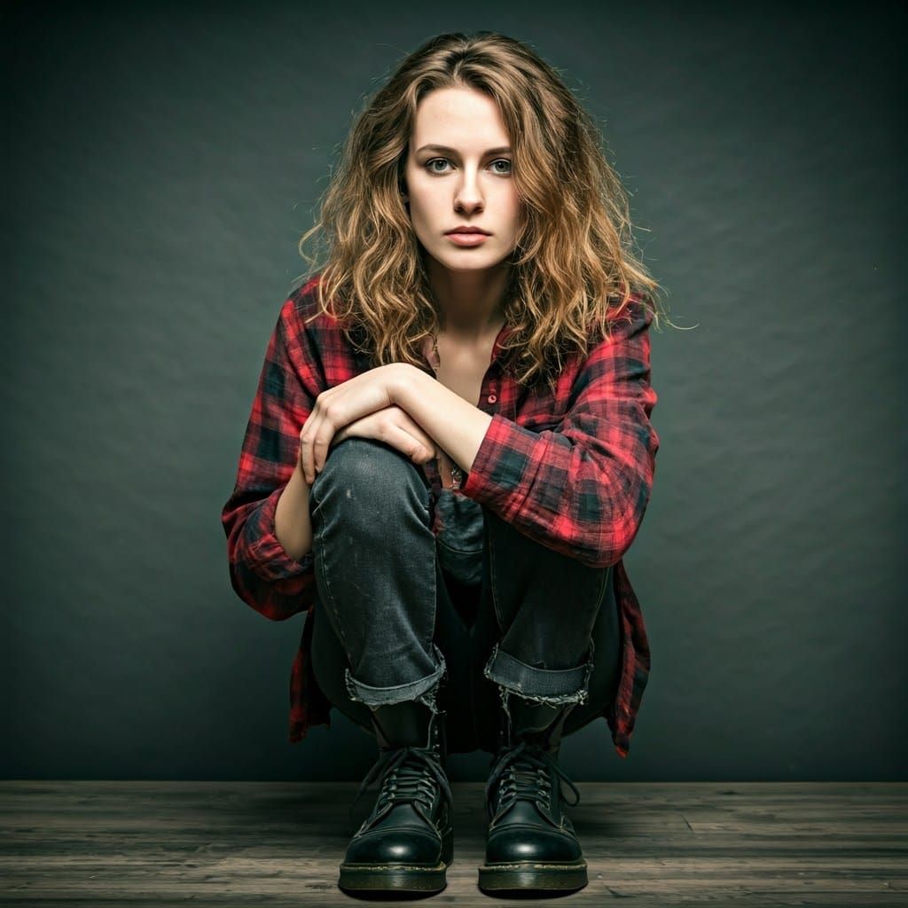 Grunge Woman in Moody Seattle Landscape