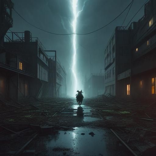 Eerie Realistic Pikachu in Abandoned Factory