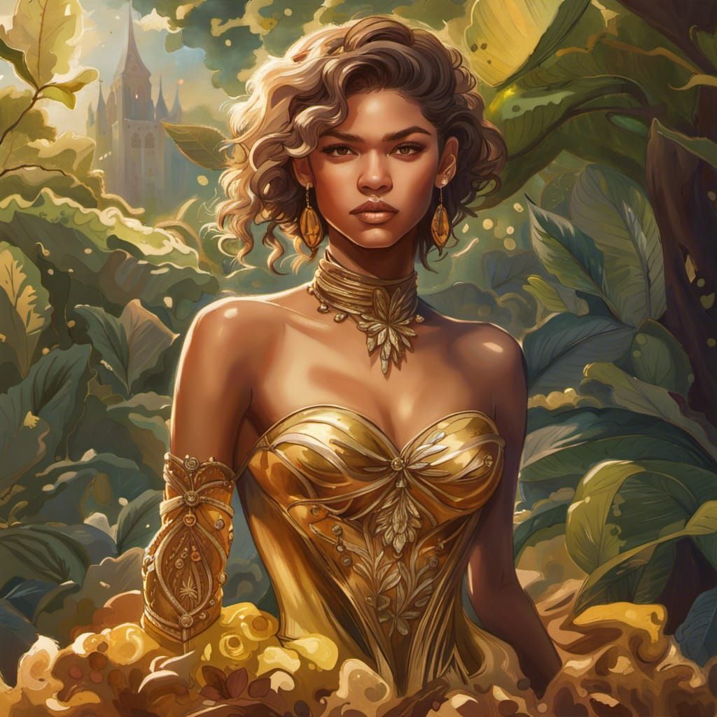 Golden Corset Portrait in Hyperdetailed Digital Art Style
