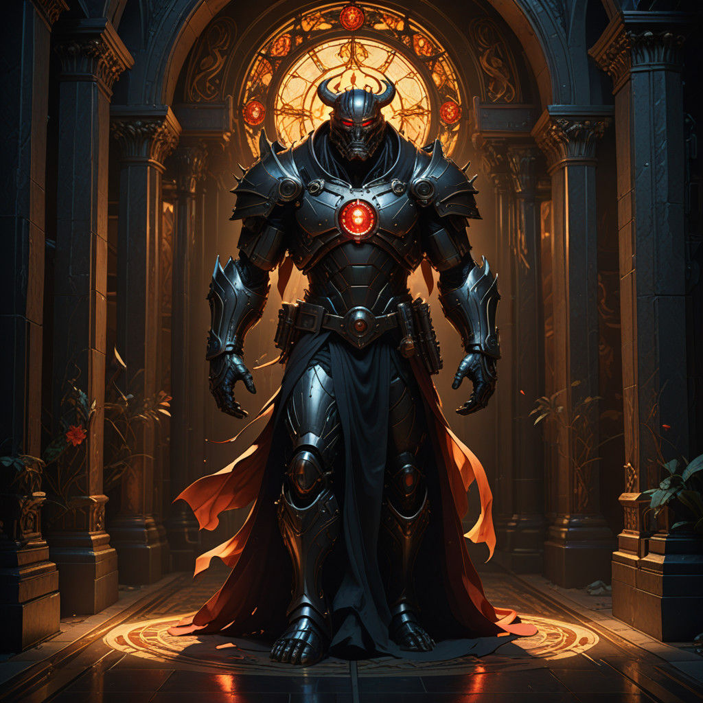 Dark Fantasy Masterpiece: Ominous Figure in Shadowy Hallway