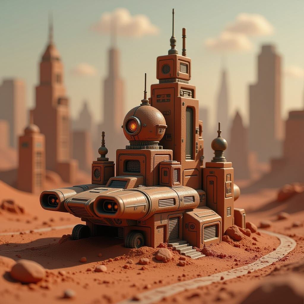 Terracotta Sci-Fi Cityscape Inspired by Futuristic Concept A...