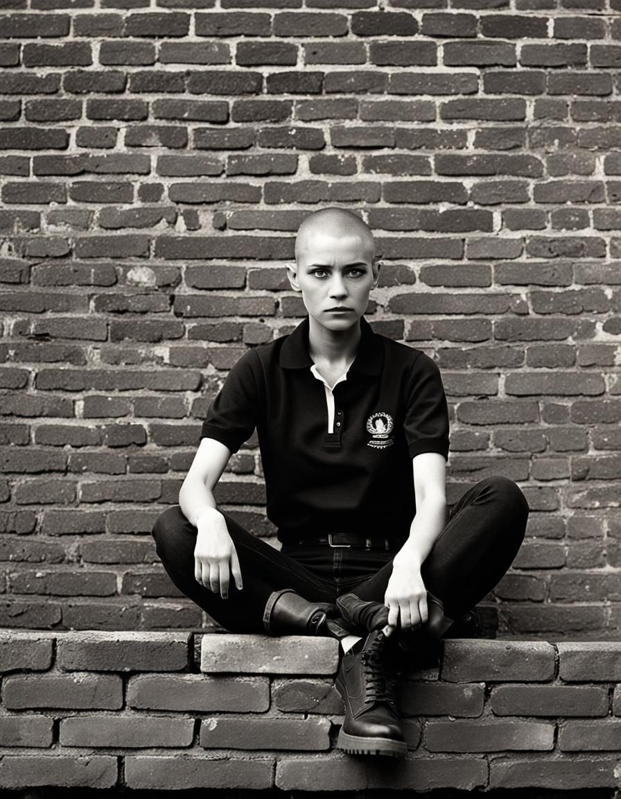 Skinhead Woman Portrait in Gritty Film Style